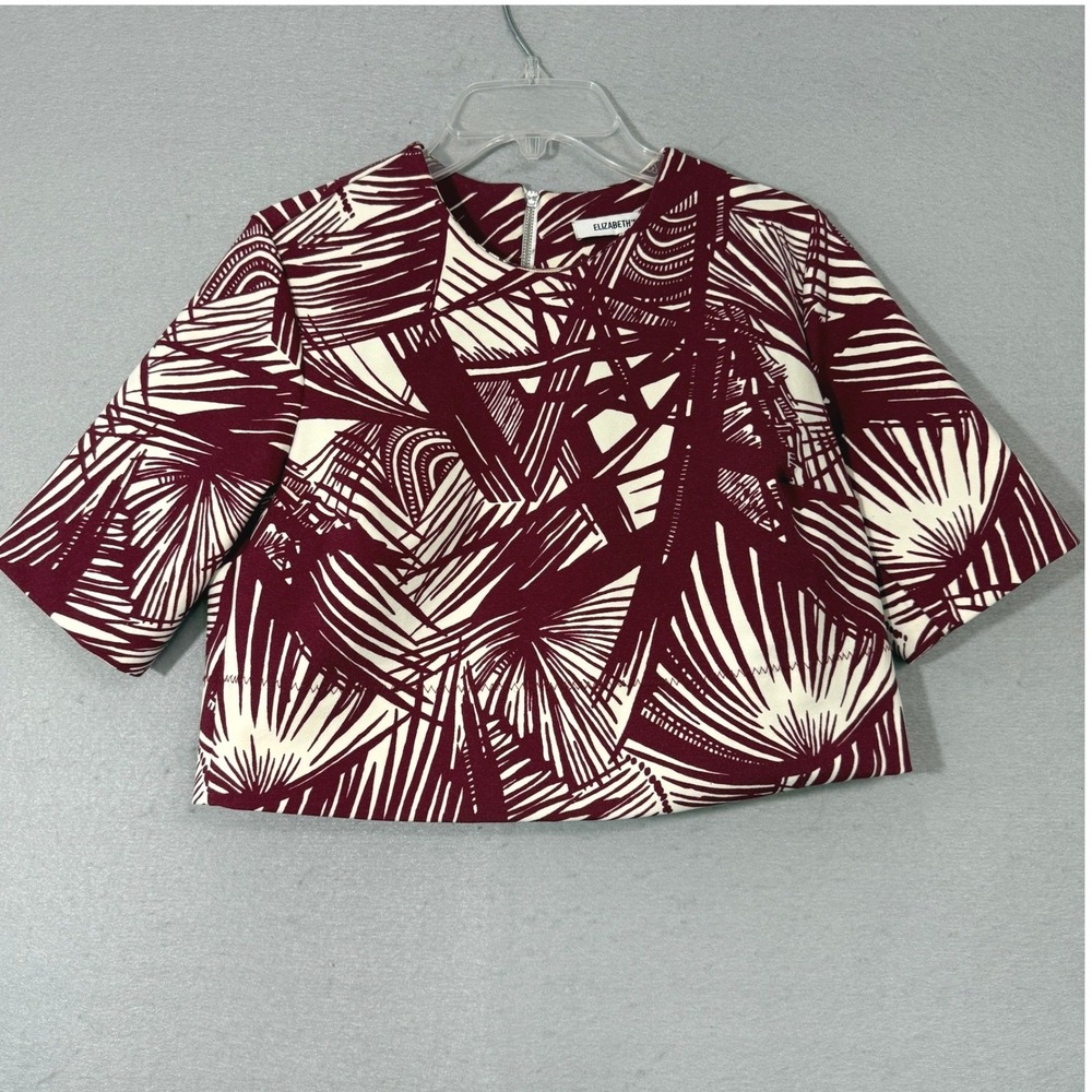 Elizabeth and James Cropped Scuba Top Women XS Burgundy Abstract Elevated Modern